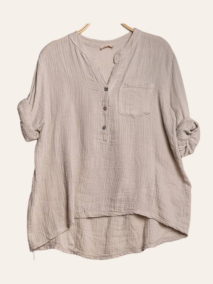 Moonsun - Wholesale Button Down Shirt - Women's - #80641 button down cotton gauze shirt with straight collar12