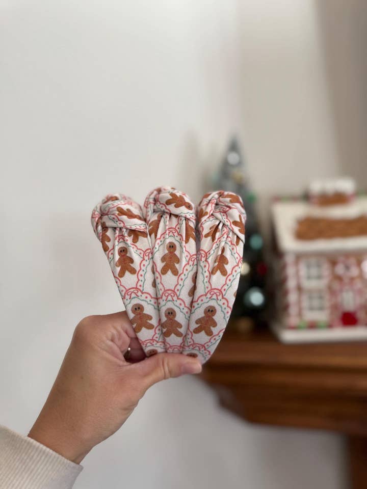 Christmas Gingerbread Men Top Knot Holiday Headband for wholesale by Brynnbands