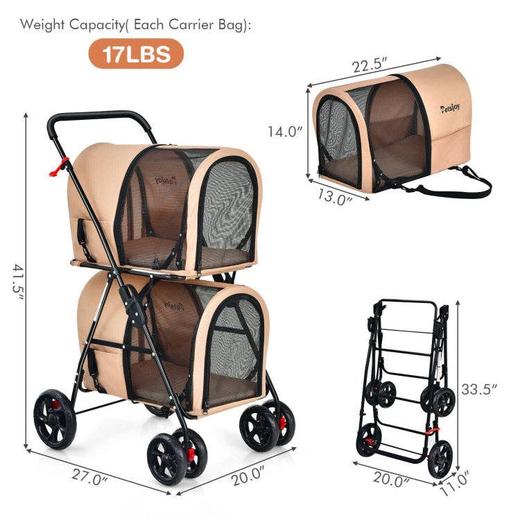 Furr-Baby Gifts - Wholesale Pet Carrier - Cat/Dog - 4-in-1 Double Pet Stroller with Detachable Carrier and Trave21
