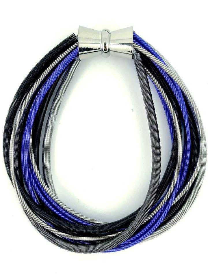 Blue Black Silver Wire Magnetic Bangle Bracelet for wholesale by Sea Lily