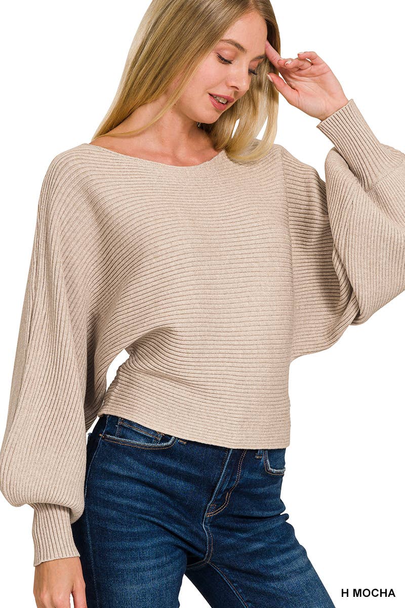 42POPS - Wholesale Knit Sweater - Women's - ..0902 Boat Neck Balloon Sleeve Sweater SI-266905