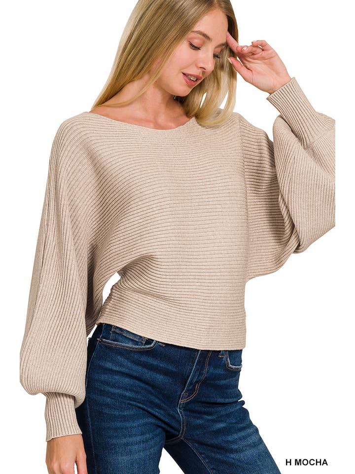42POPS - Wholesale Knit Sweater - Women's - ..0902 Boat Neck Balloon Sleeve Sweater SI-266905