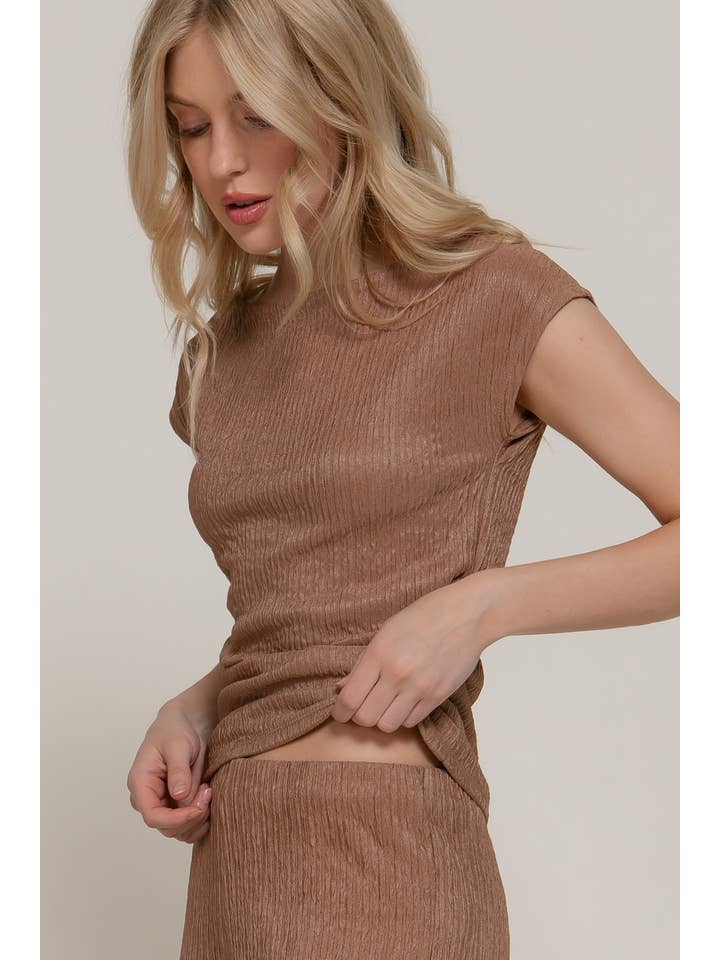 Active Basic | Active USA - Wholesale Top & Pant Set (NOT Loungewear) - Women's - Short Dolman Sleeve Top & Flare Long Pants Wavy Crinkle Set7