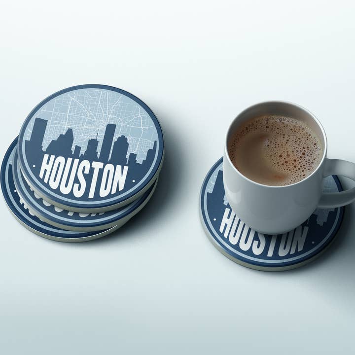 Houston Texas set of 4 coasters | Multiple colors for wholesale by Paperfinch Design