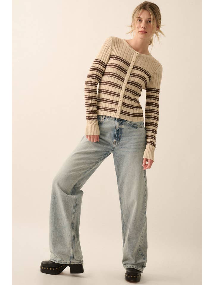 Promesa USA - Wholesale Knit Top - Women's - Striped Buttoned Rib-Knit Top9