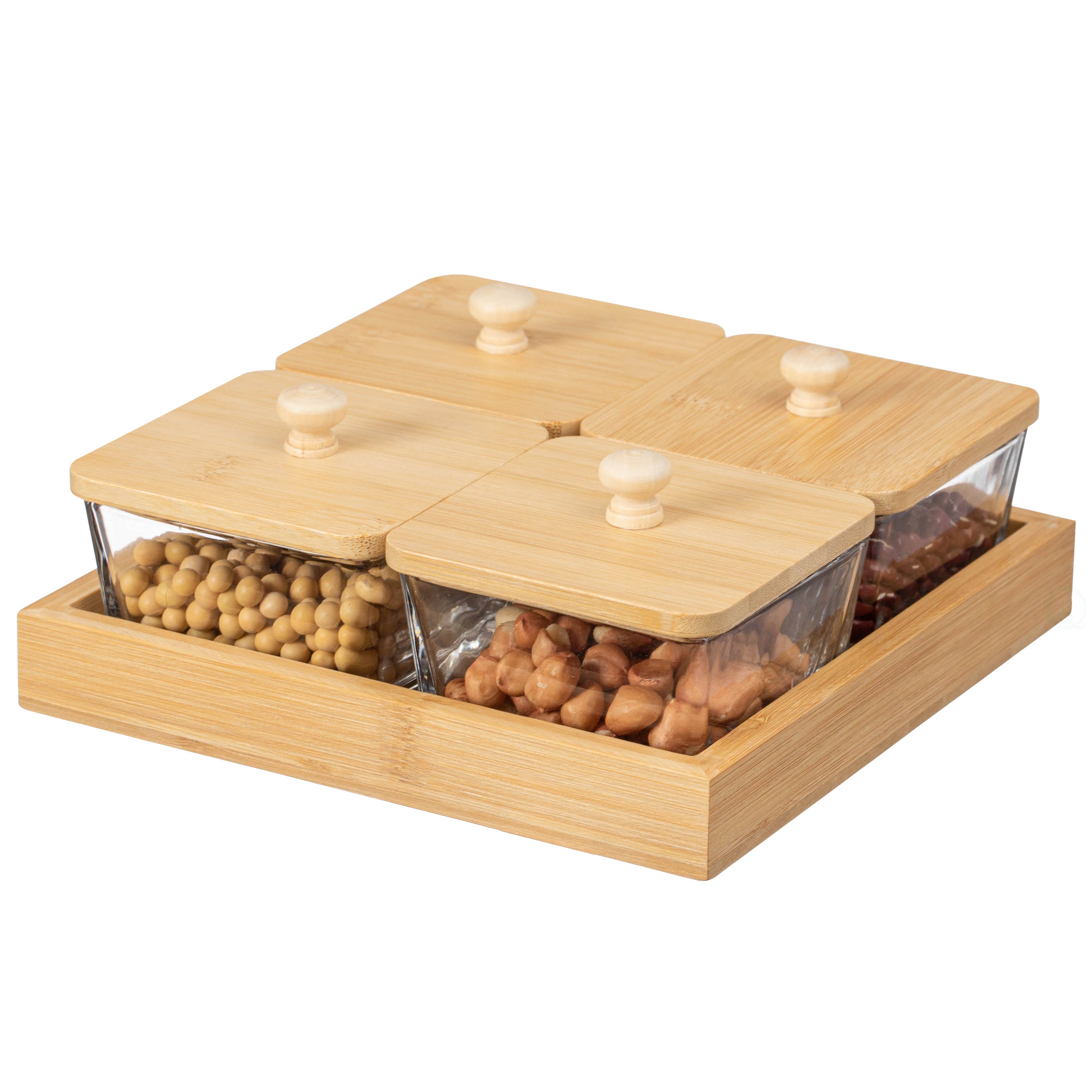 Quickway Imports - Wholesale Kitchen Storage/Organizer - Basicwise Glass Jars with Bamboo Lids and Wooden Tray0