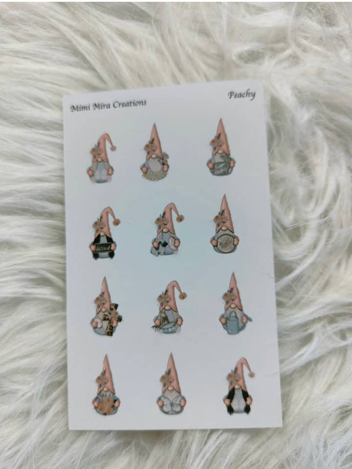 Adesivos de personagens gnomos Peachy por atacado de Mimi Mira Creations
