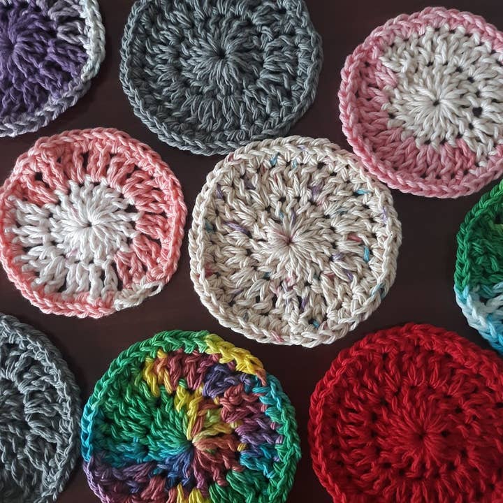 Clover Garden Crafts - Vente Gant de toilette - Ronds à démaquiller en crochet en coton ou sous-verres2
