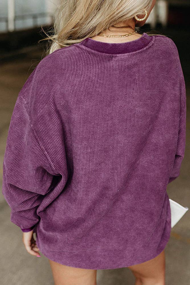 Viola Felpa a costine con stampa Howdy viola ZK059 in vendita all'ingrosso su Faire3