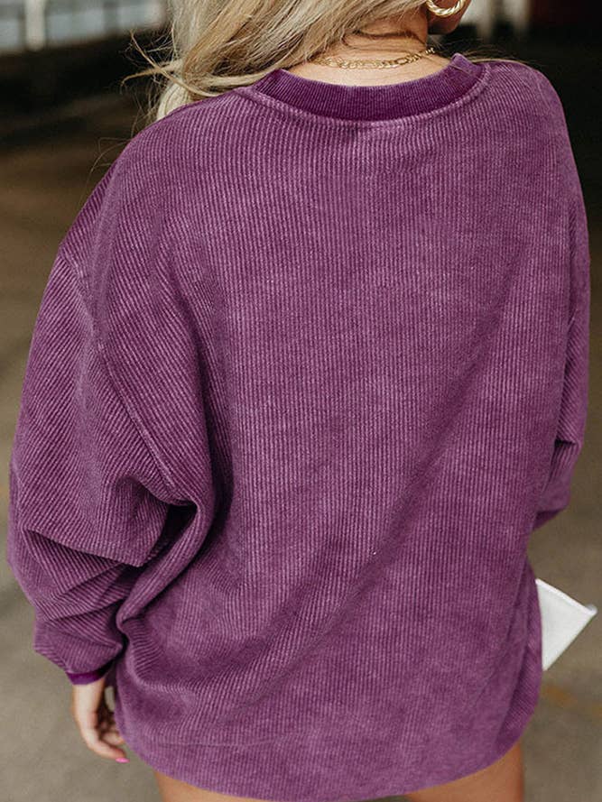 Viola Felpa a costine con stampa Howdy viola ZK059 in vendita all'ingrosso su Faire3