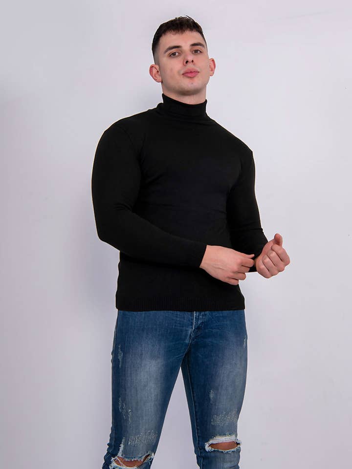 BLACK POLO NECK JUMPER SIZE 2XL for wholesale by J5FASHION