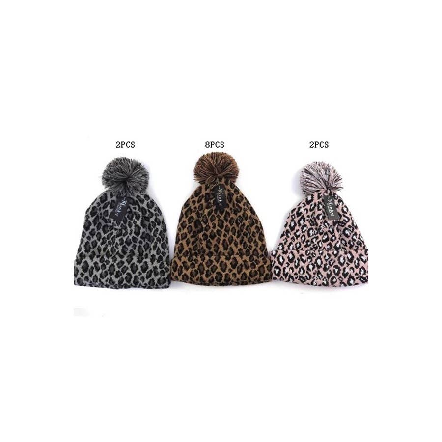 MIX COLOR Leopard Print Pom Pom Beanie for wholesale on Faire5