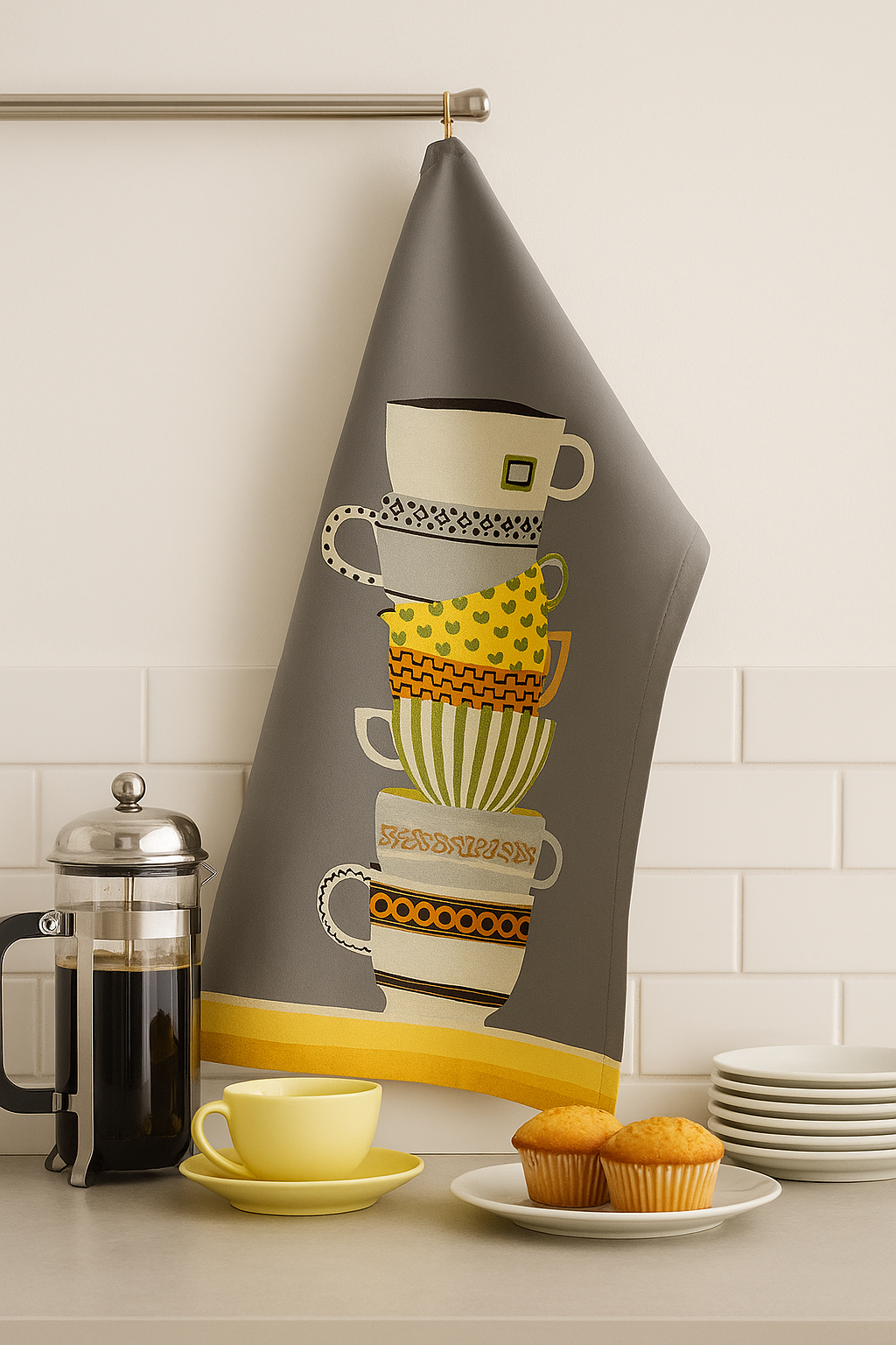 Atolia Designs - Wholesale Tea Towel - Stacked Teacups Cotton Tea Towel (Set of 2)1