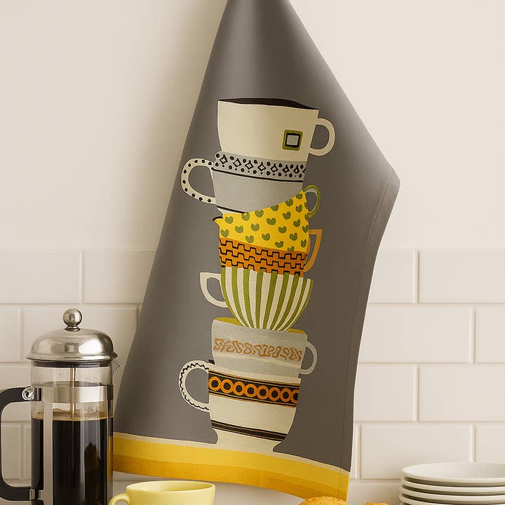 Atolia Designs - Wholesale Tea Towel - Stacked Teacups Cotton Tea Towel (Set of 2)1