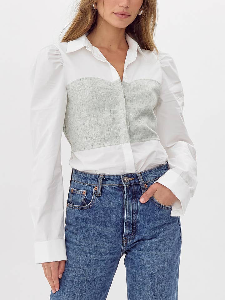 Mint White Nora Smocked Linen Shirt for wholesale on Faire