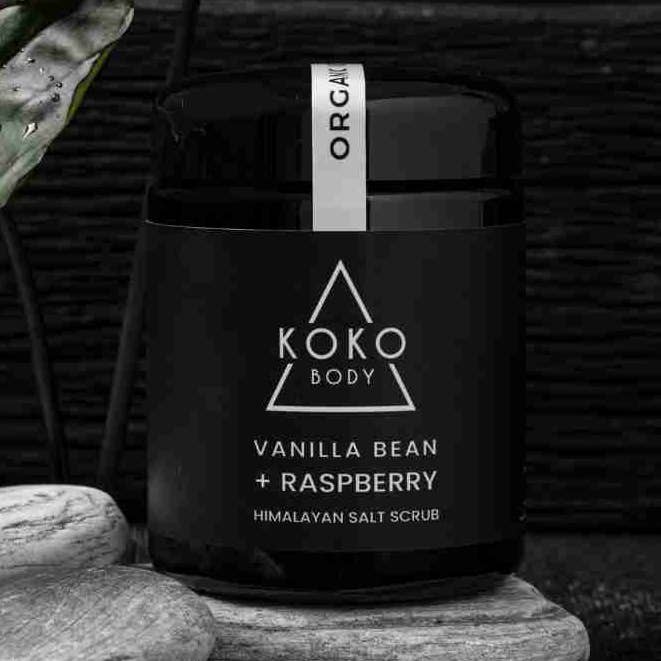 Vanilla Bean + Raspberry Himalayan Salt Scrub for wholesale by Koko Body