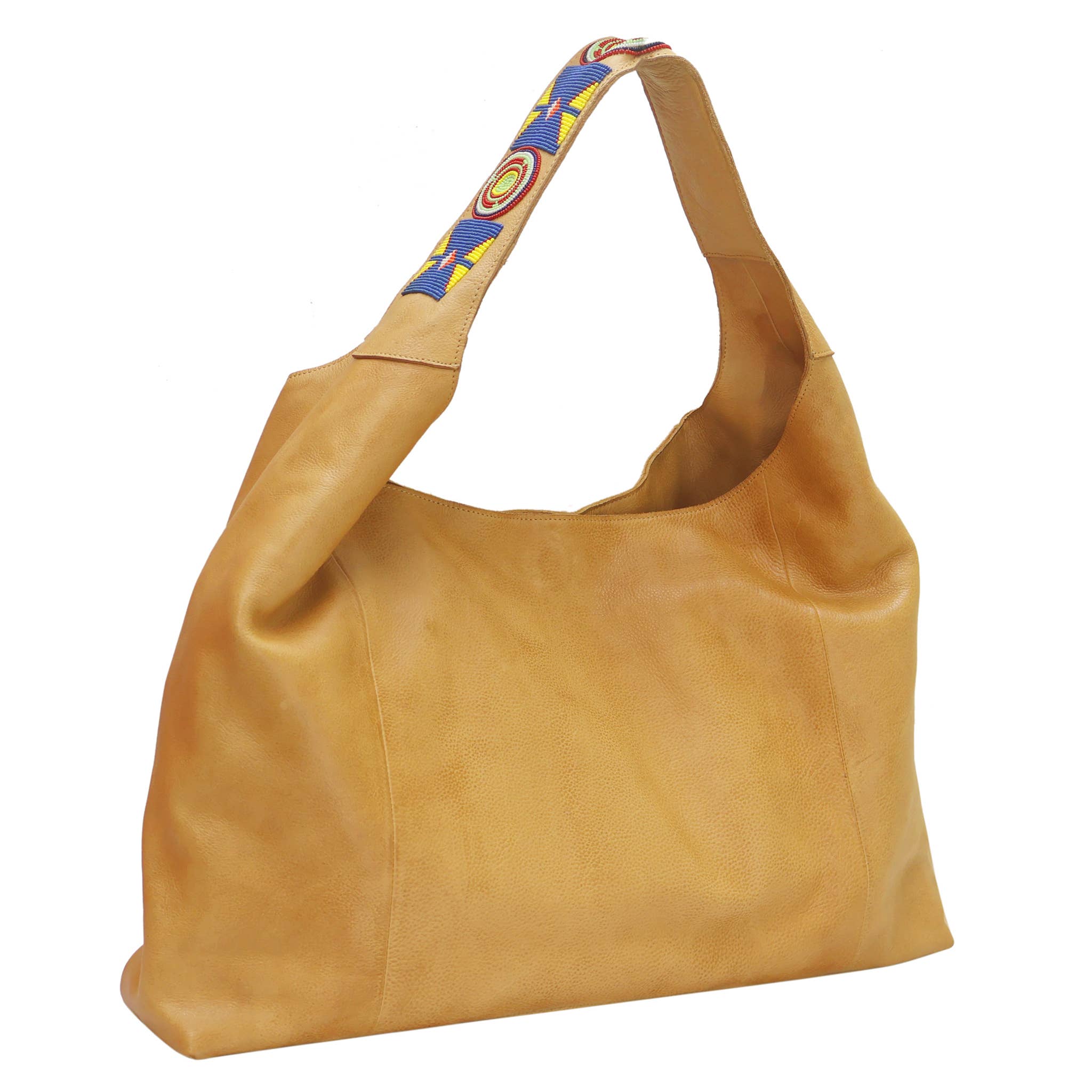 Camel Lindsey Beaded Handcrafted Leather Tote/Shoulder Bags for wholesale on Faire1