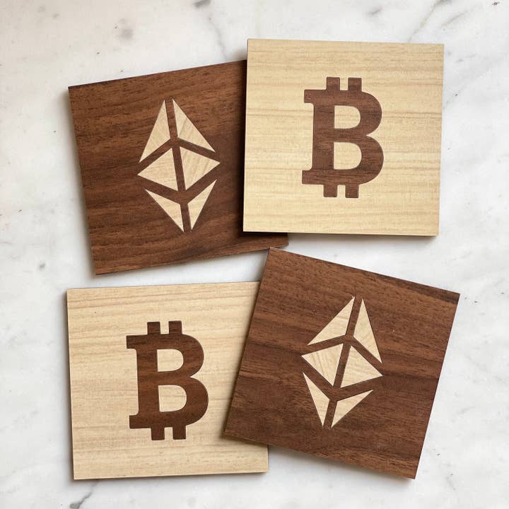 Ensemble de sous-verres Bitcoin et Ethereum | Sous-verres incrustés | Crypto Coaster | Sous-verres décoratifs pour la vente par Stylixa