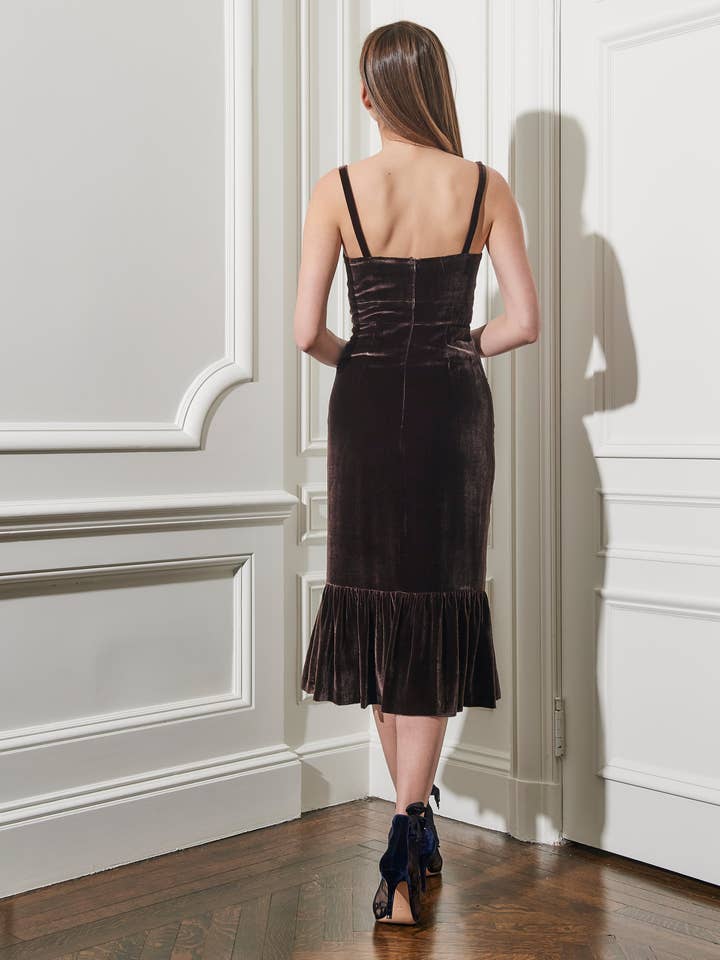 The Ava Dress | Mocha Velvet for wholesale by Black Iris
