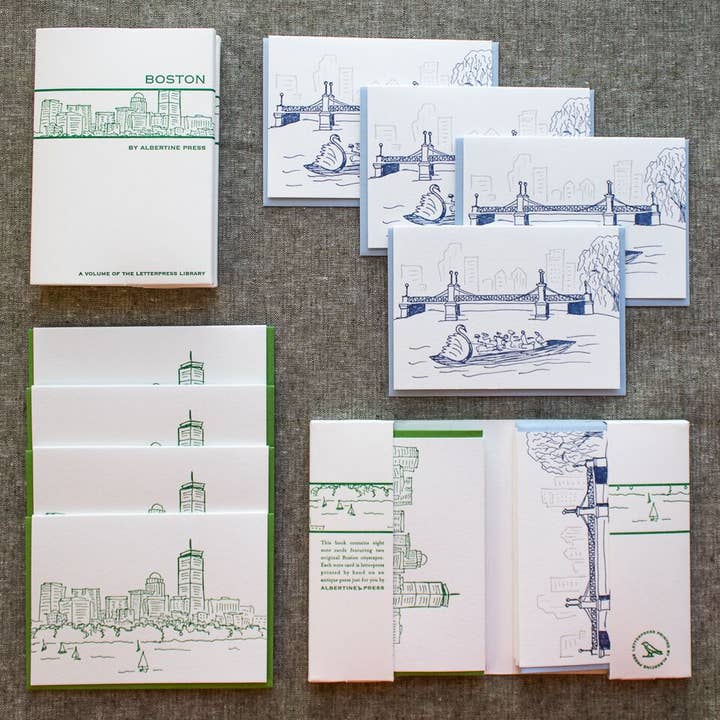 Albertine Press – Engroshandel Brevpapir/sæt med noteskort – Boston Letterpress Bibliotek Note Card Set1