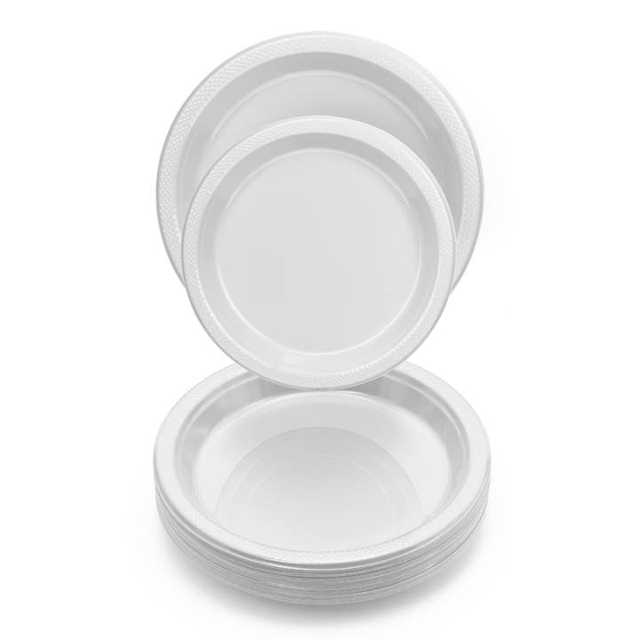 7 In. White Plastic Plates Disposable - 50 Ct. for wholesale on Faire