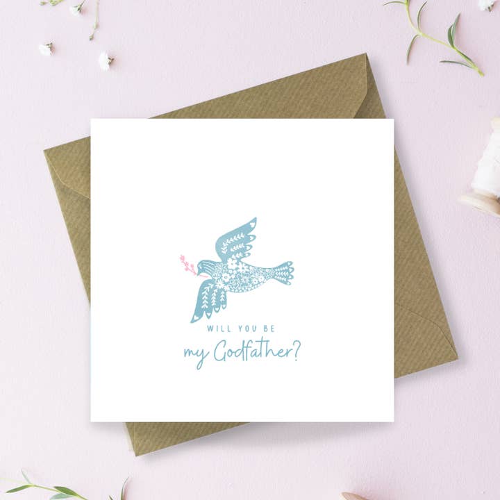 Vil du være min gudforælder? Lykønskningskort for engroshandel hos Sayers Studio