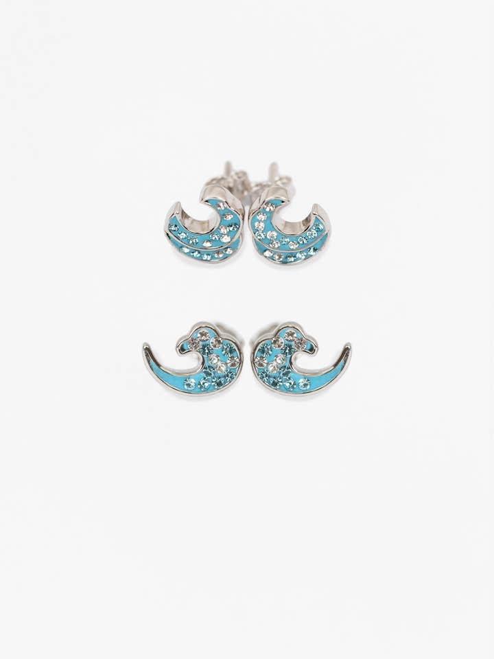 Conjunto de Brincos de Dois Pares Prata de Lei Big e Small Waves por atacado de Annie and Sisters