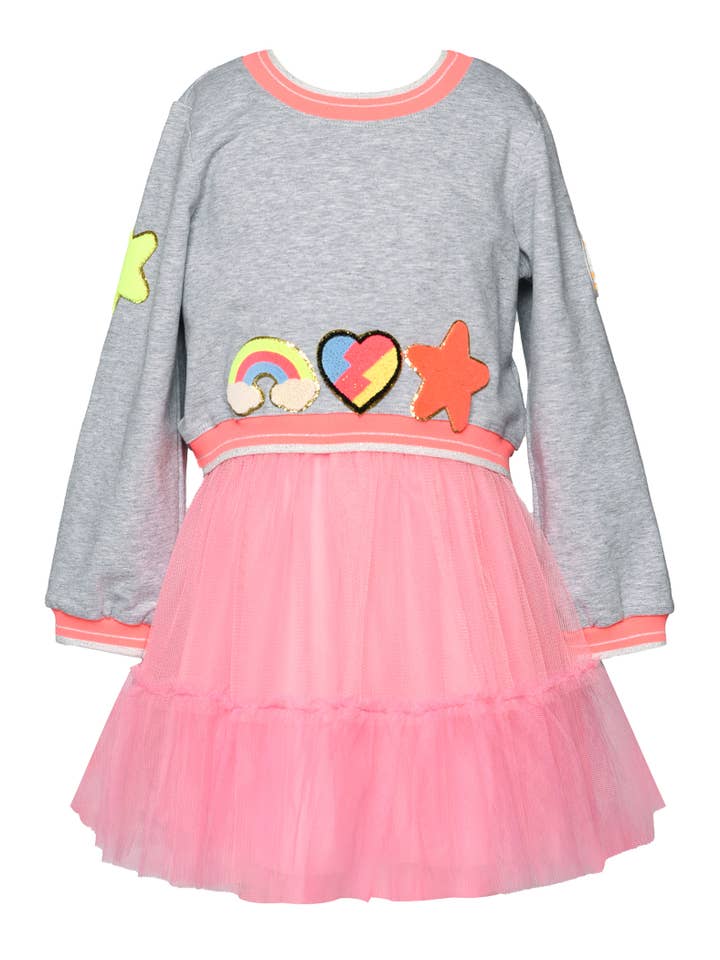 L/S TWOFER MESH DRESS W/ NEON PATCHES for wholesale by Hannah Banana , Baby Sara