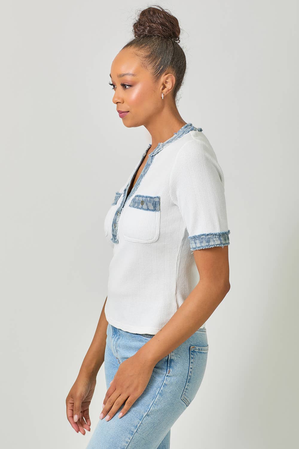 Mystree - Wholesale Blouse - Women's - 60981 Frayed Denim Trim Top 31