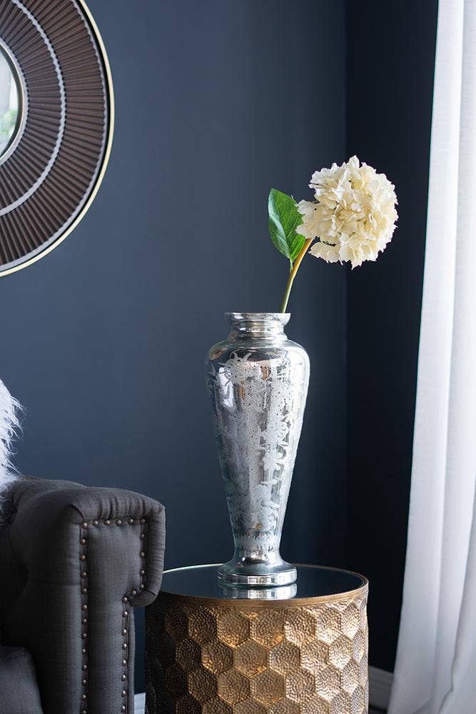 A&B Home Group Inc. - Wholesale Vase - D7.5x20" Antique Silver Pedestal Vase with Etched Pattern