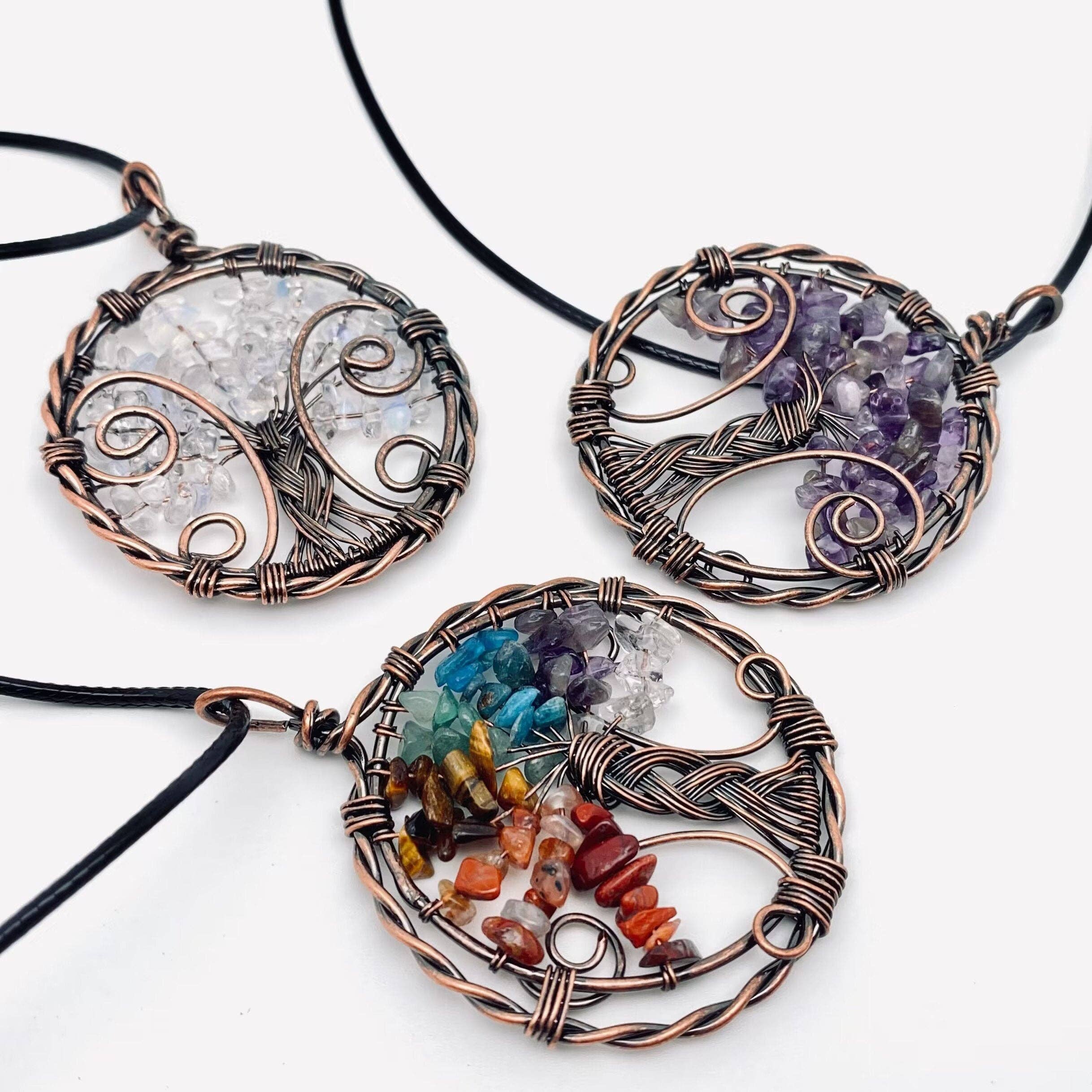 Mio Queena - Wholesale Pendant/Charm Necklace - Natural Stone Wire-Wrapped Tree of Life Pendant Necklace -CS5
