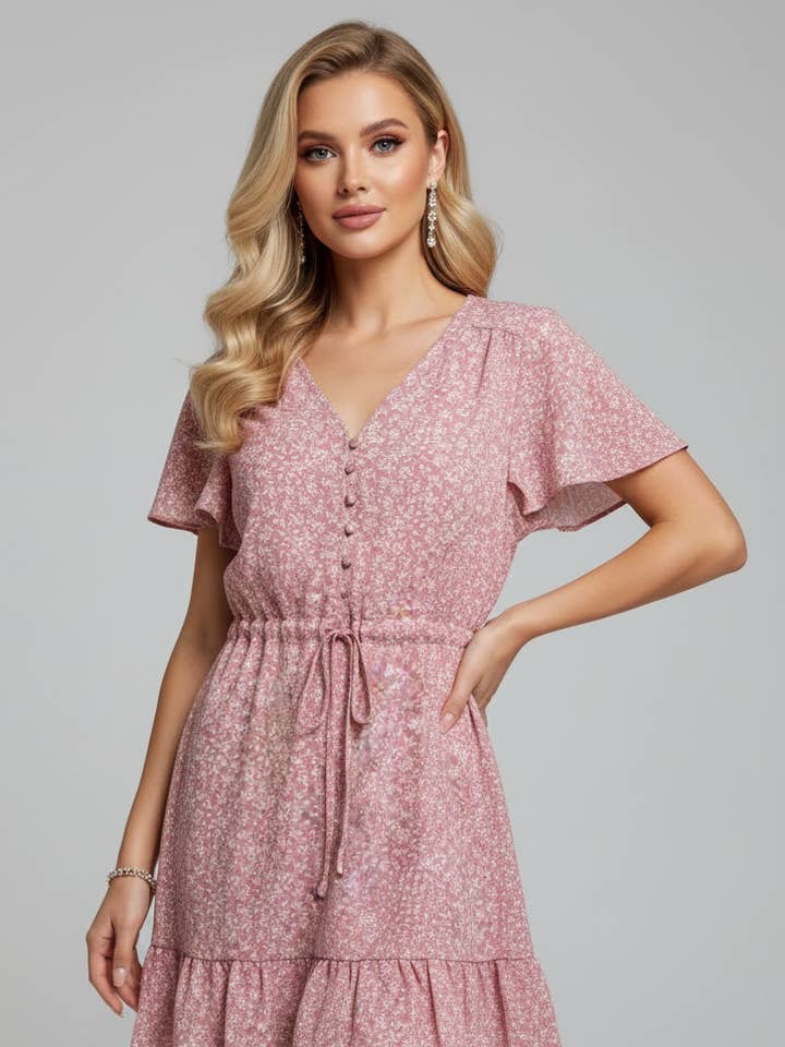 1033 Blommig Rodnads Klänning för wholesale av LTX Sportswear