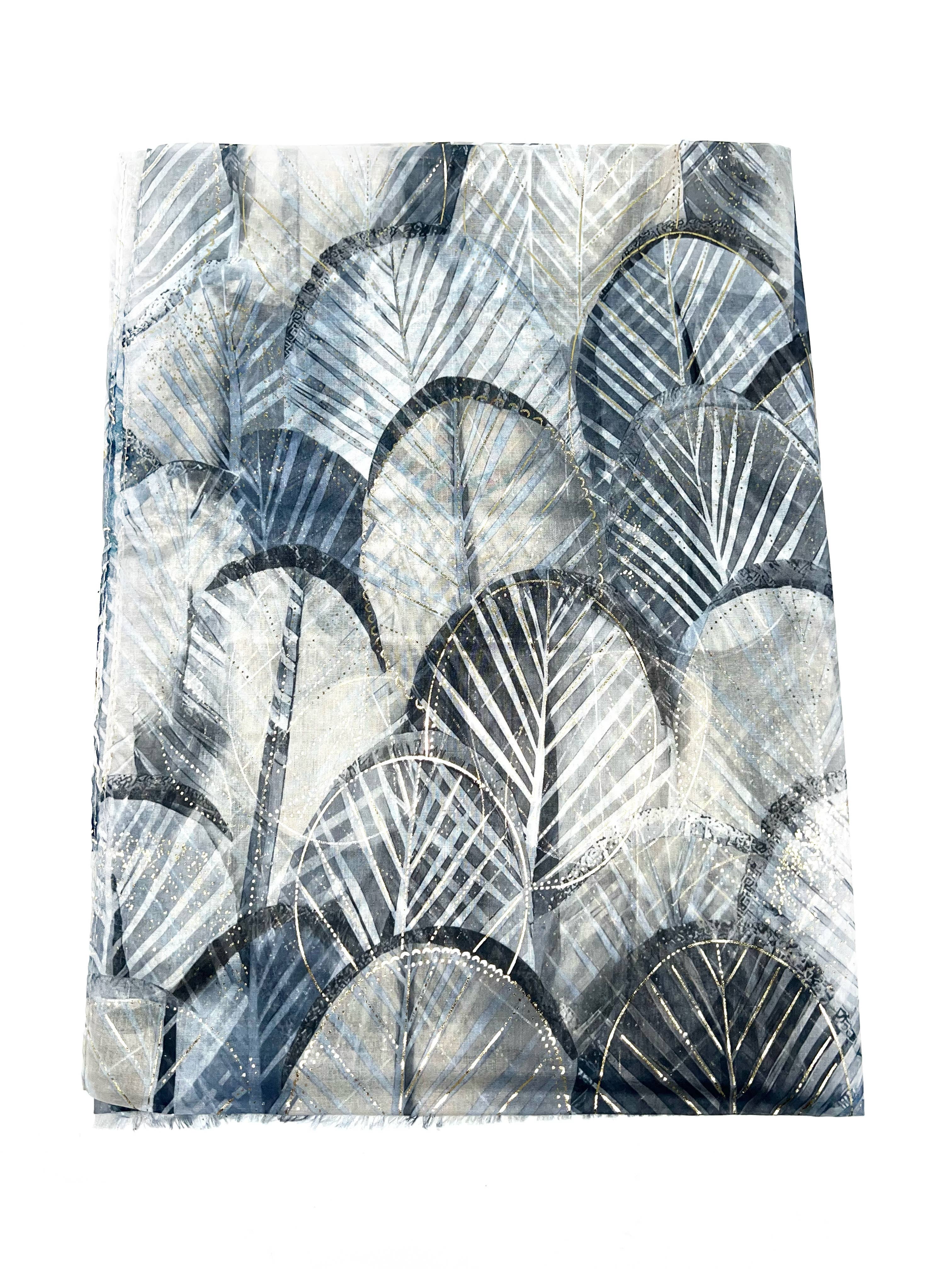 LINETA - Wholesale Head Scarf - Women's - LN-50 Ginkgo pattern scarf with gilding13