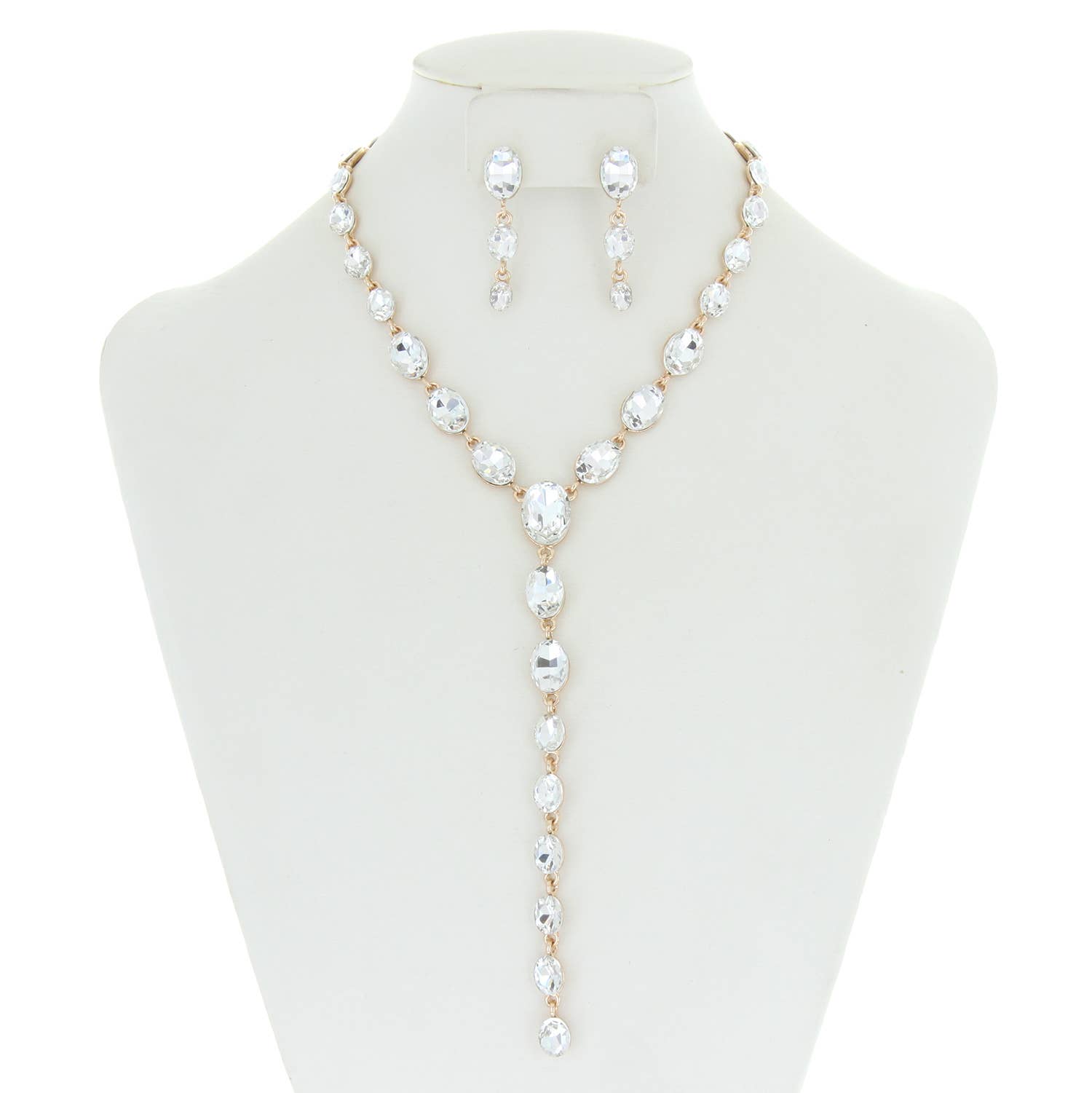 SP Sophia Collection - Wholesale Jewelry Set - Oval Cut Crystal Lariat Necklace Earring Set4