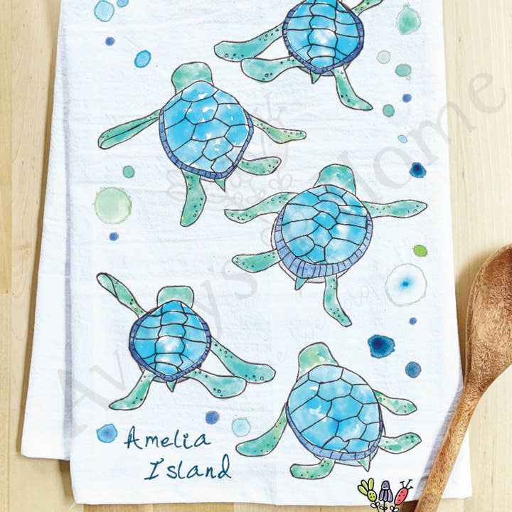 Avery's Home - Wholesale Tea Towel - Baby Turtles Walking Cute Coastal Customizable Tea Towel