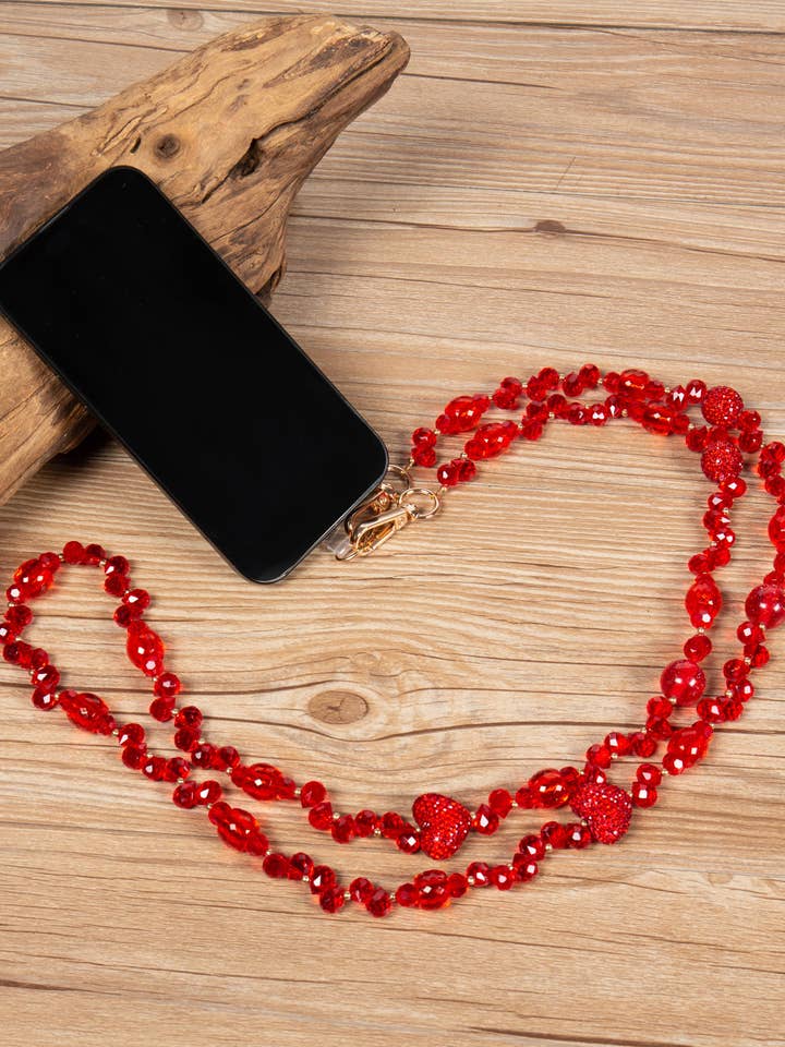 Red Heart Beaded Crystal Crossbody Lanyard PC5632 for wholesale by Ole