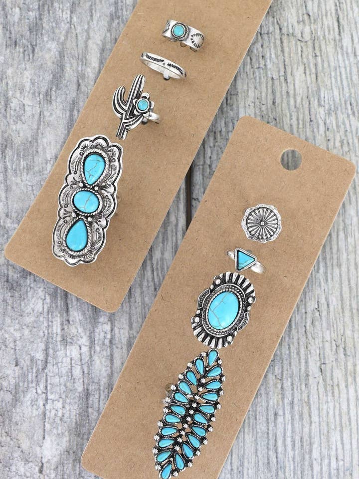 WESTERN 4-DELIGE SET RINGEN IN TURKOOIS ASSORTI R10089_R10090 voor wholesale door anbfashion