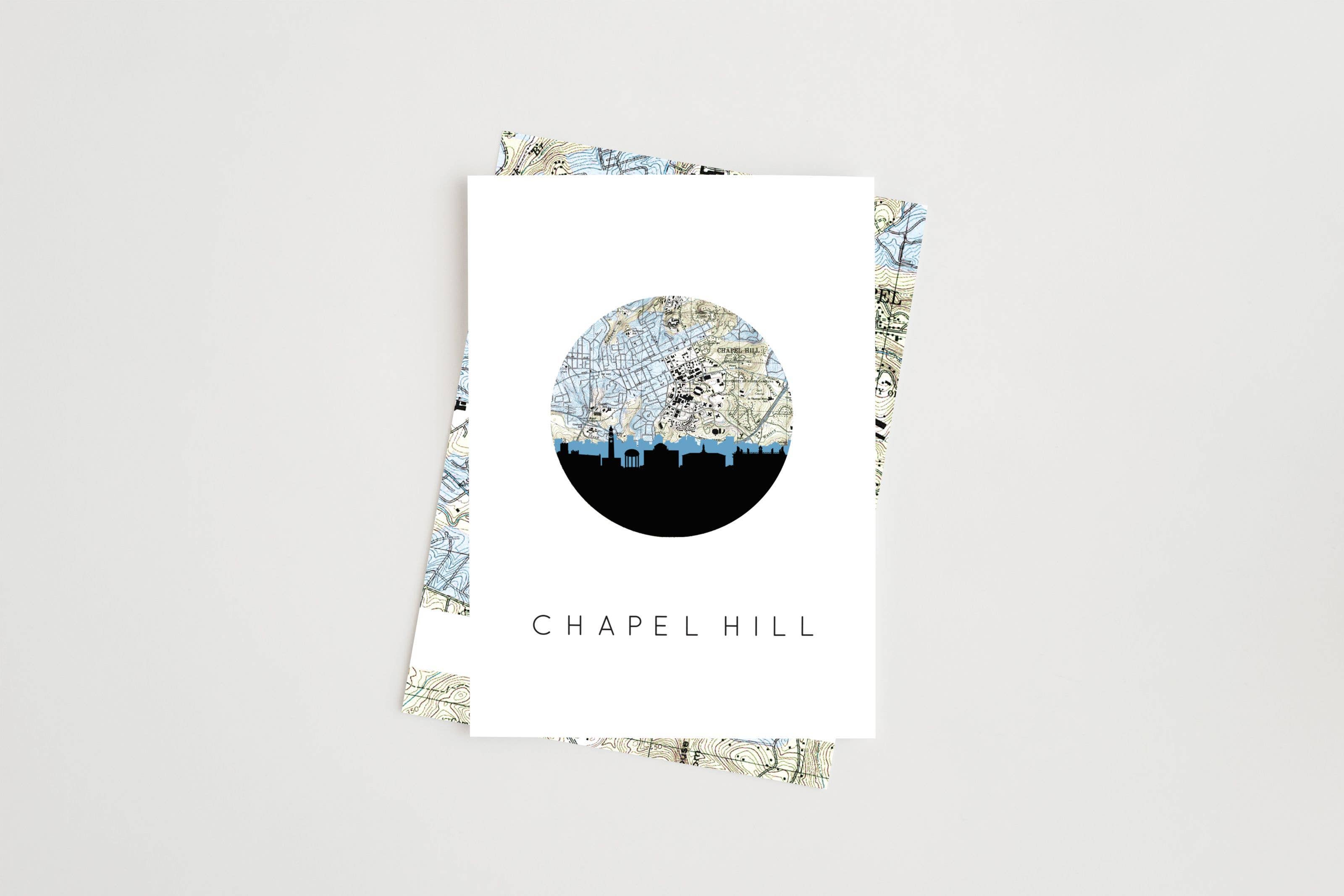 Paperfinch Design - Wholesale Everyday Greeting Card - Chapel Hill NC skyline and map greeting card0