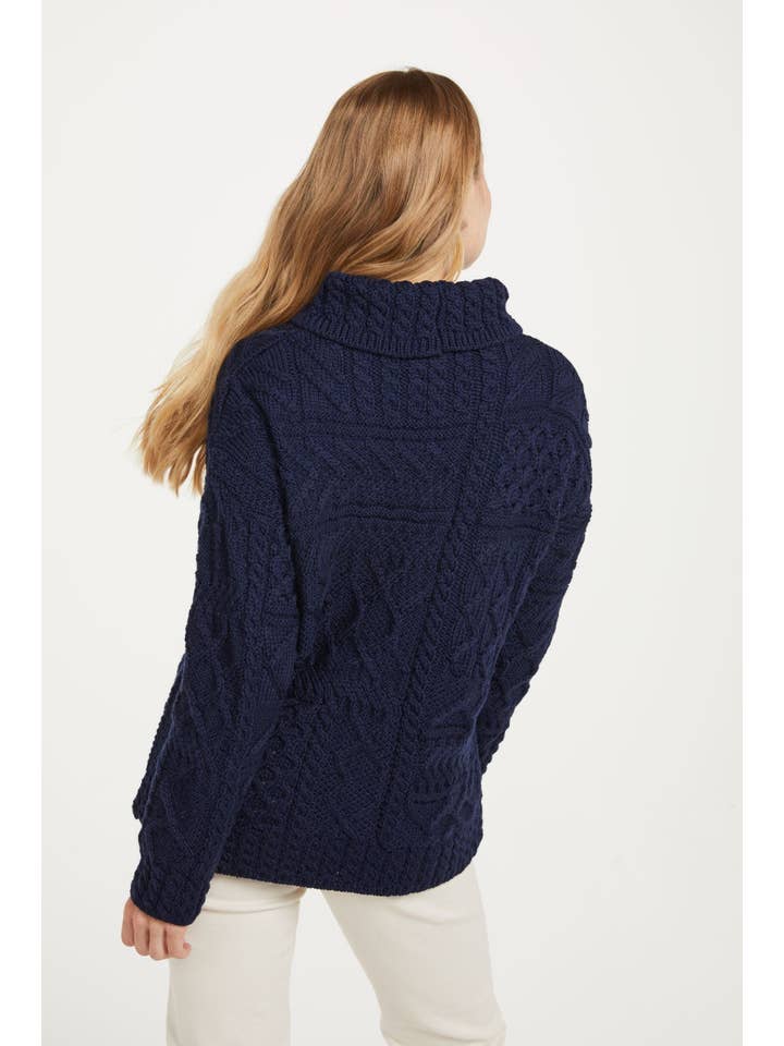 Aran Woollen Mills – wholesale Knitted jumper – Women′s – Skellig Ladies Oversized Aran Sweater - Navy