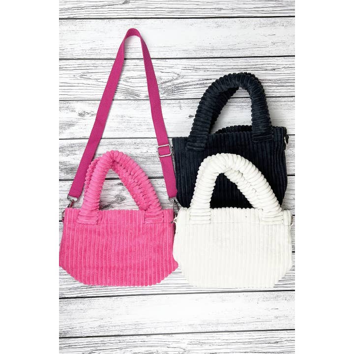 PLAIN COLOR CORDUROY MINI TOTE BAG WITH STRAP for wholesale by JHP Collection