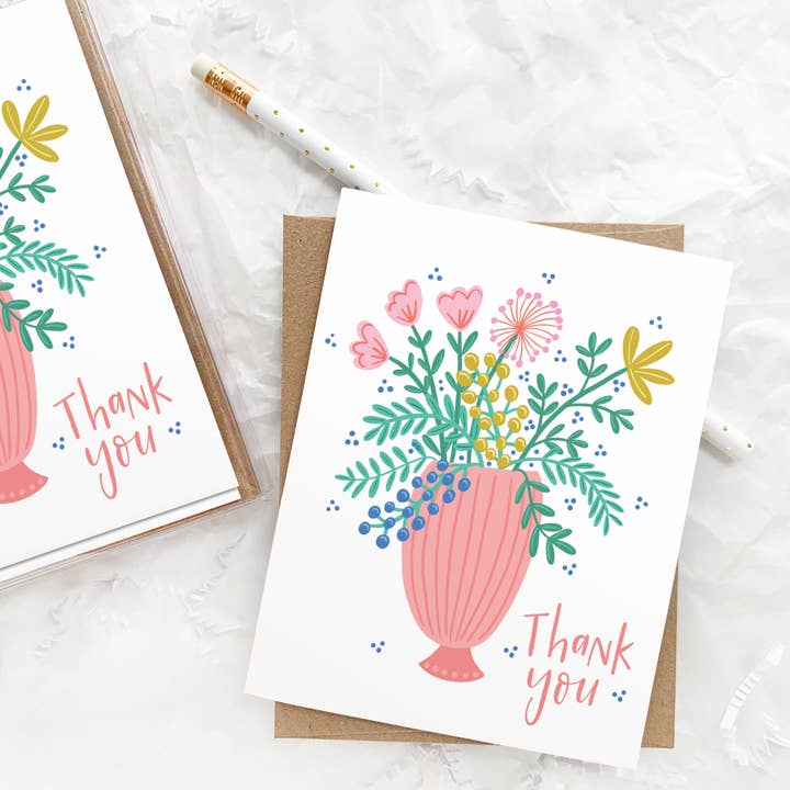 Carte de vœux : vase Thank You Wildflower, floral, botanique pour la vente par Happy Tines Design Co.