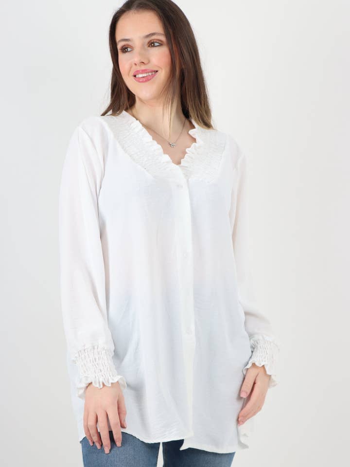 Miss Bold – wholesale Tunic – Women’s – Italian Shirred V Neck Long Sleeve Tunic Top25