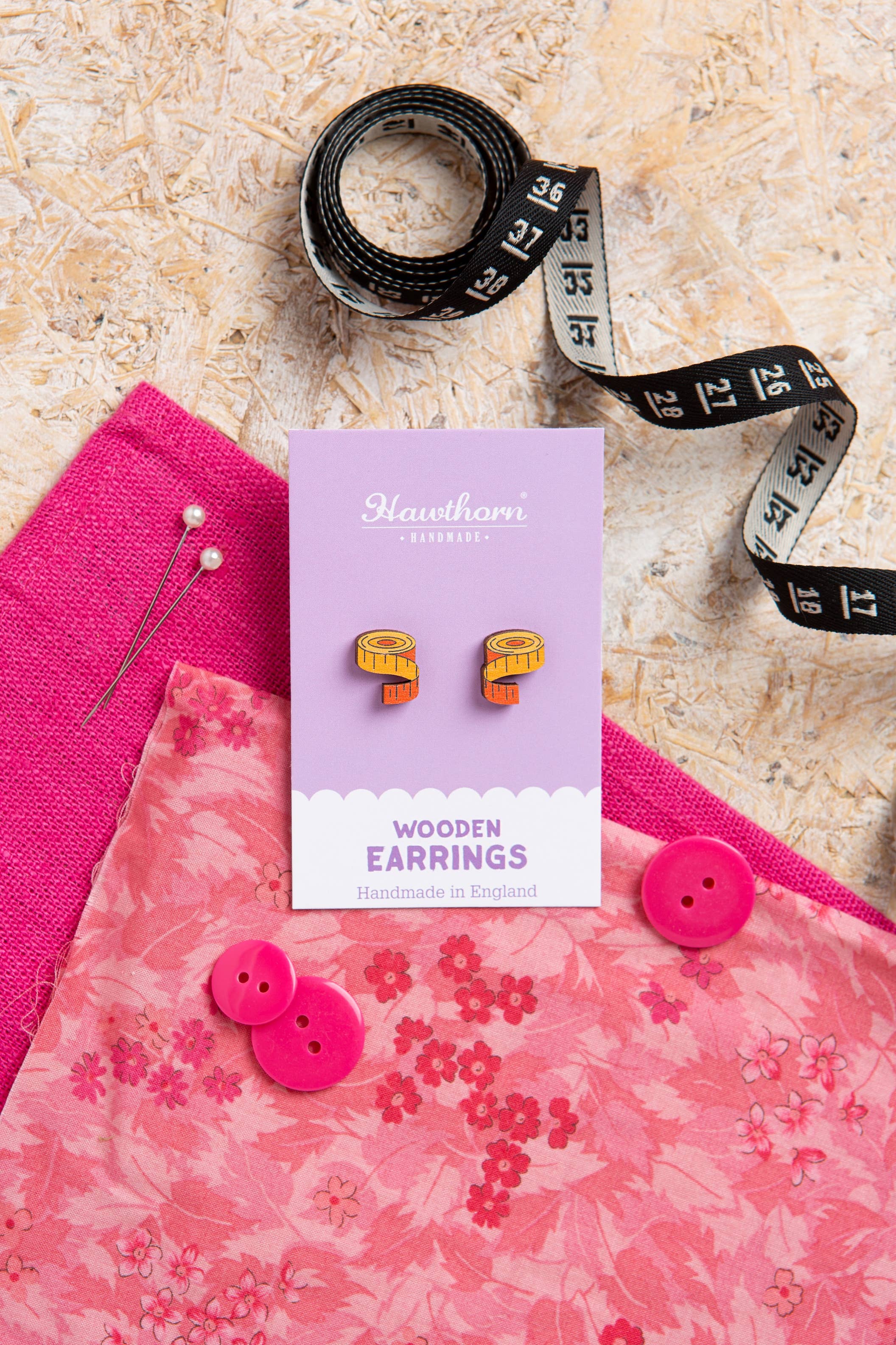 Hawthorn Handmade (US Duties Paid) – wholesale Stud/post earrings – Tape Measure Wooden Earrings - Craft Jewellery0