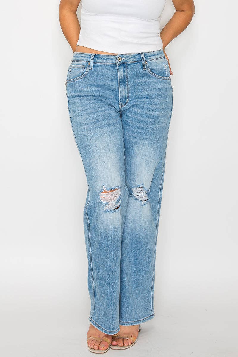 Blå PLUS SIZE HØJTALJET JEANS MED LIGE BEN # BT5004X for engroshandel på Faire9