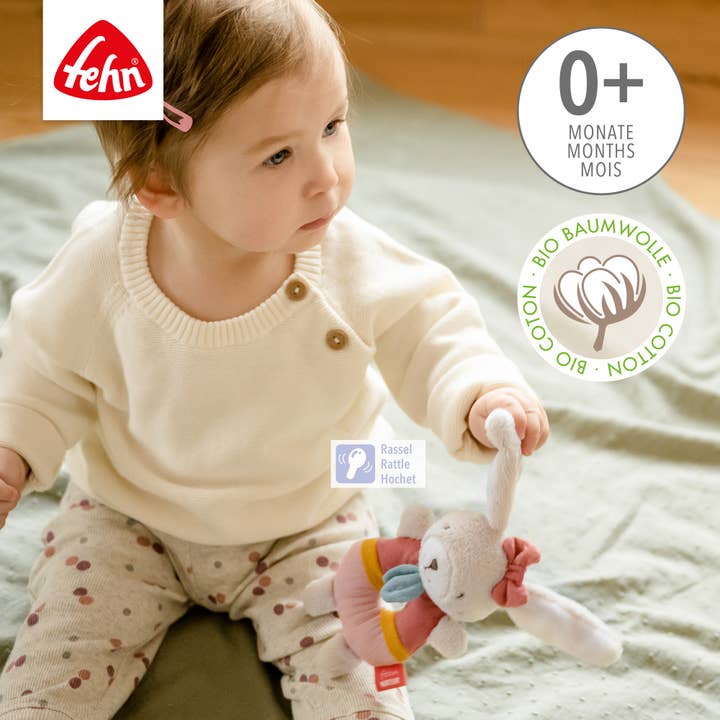 Fehn - Venta al por mayor Peluche - Niños y bebés - Fehnnatur para sujetar anillos con forma de conejo, juguete para habilidades motoras con sonajero