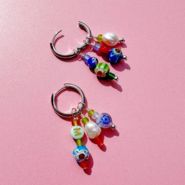 Lucent Studios Ltd - Wholesale Huggie Earrings - No Waste Millefiori Bead And Pearl Huggie Hoops7