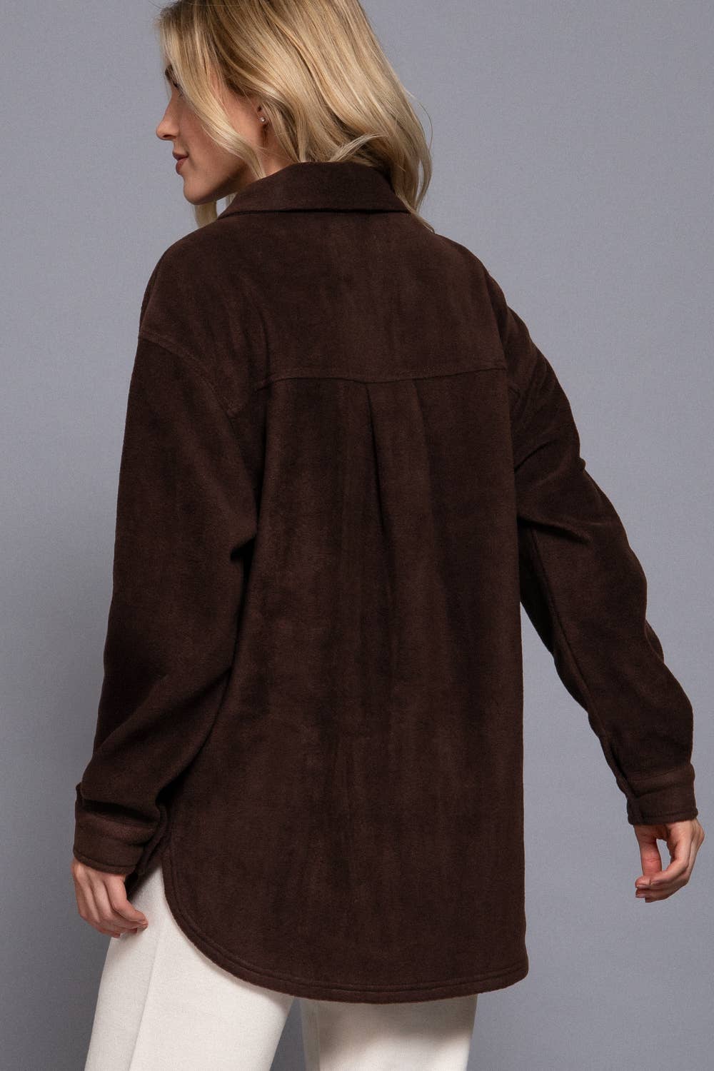 Active Basic | Active USA - Wholesale Shirt Jacket/Shacket - Women's - Long Sleeve Notched Collar Front Pocket Fleece Jacket 15