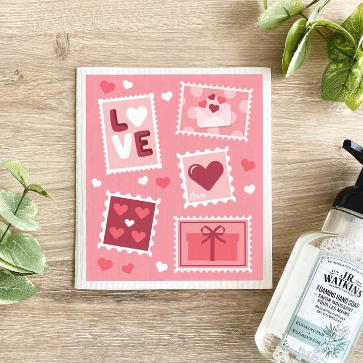 Lissi Designs - Venta al por mayor Paño de cocina - Sellos del Día de San Valentín - Paño de cocina sueco