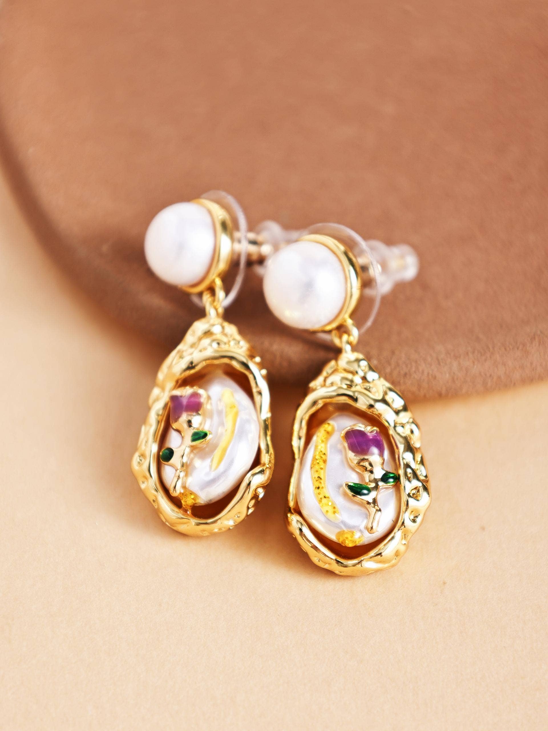 Revelari - Wholesale Dangle Earrings - Monet Garden Oil Painting Style Baroque Pearl Earring2