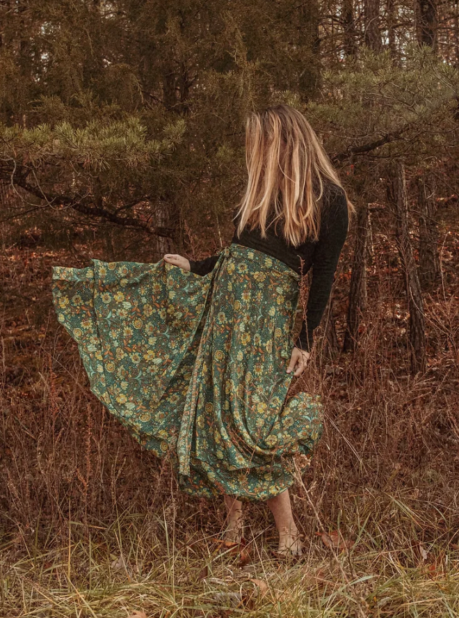 Gardenbelle Shop – Saia - Mulher por atacado – Saia de seda floral Hippie Boho Estilo 2 Camadas1